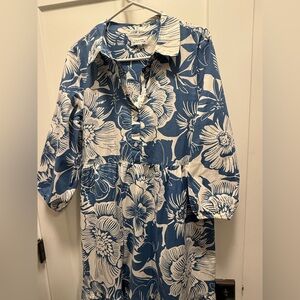 Tahari Blue and White Floral Maxi Dress